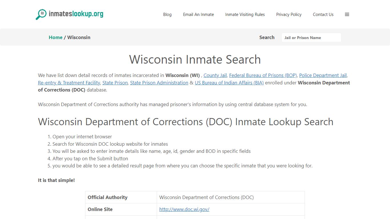 Wisconsin Inmate Search - Inmates lookup